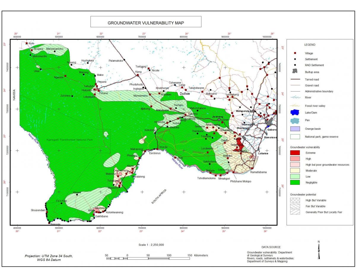 mapa de Botswana de agua subterránea