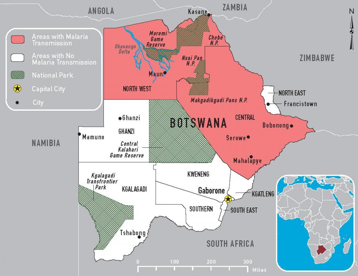 mapa de Botswana de la malaria