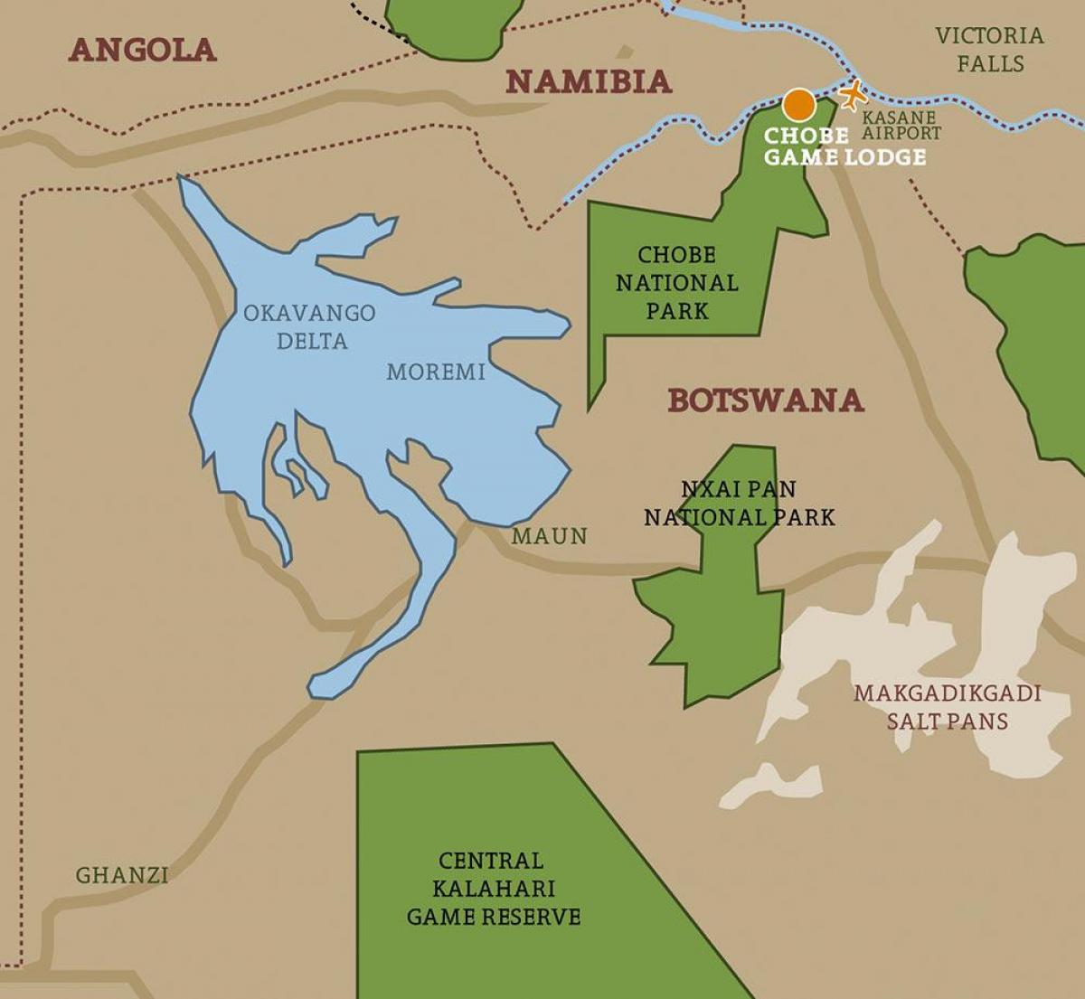 mapa de Botswana mapa de los parques nacionales