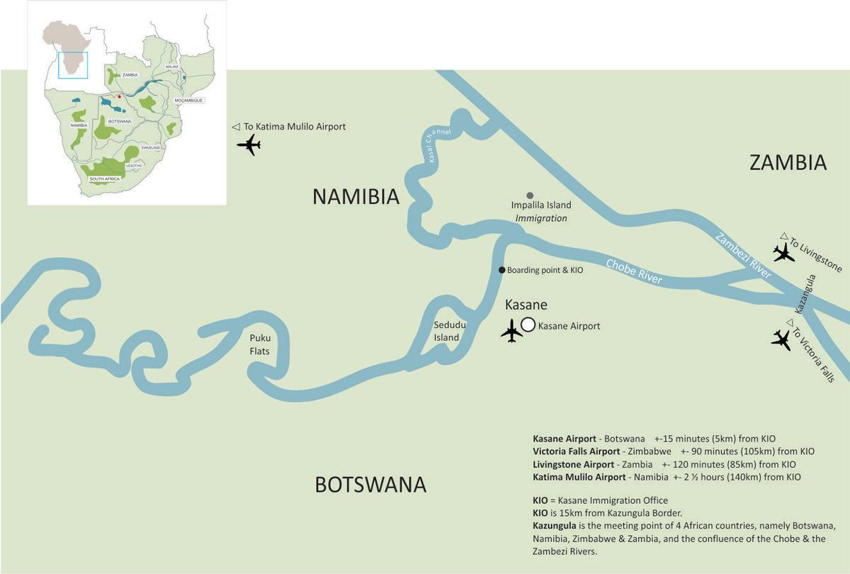 mapa de kasane, Botswana