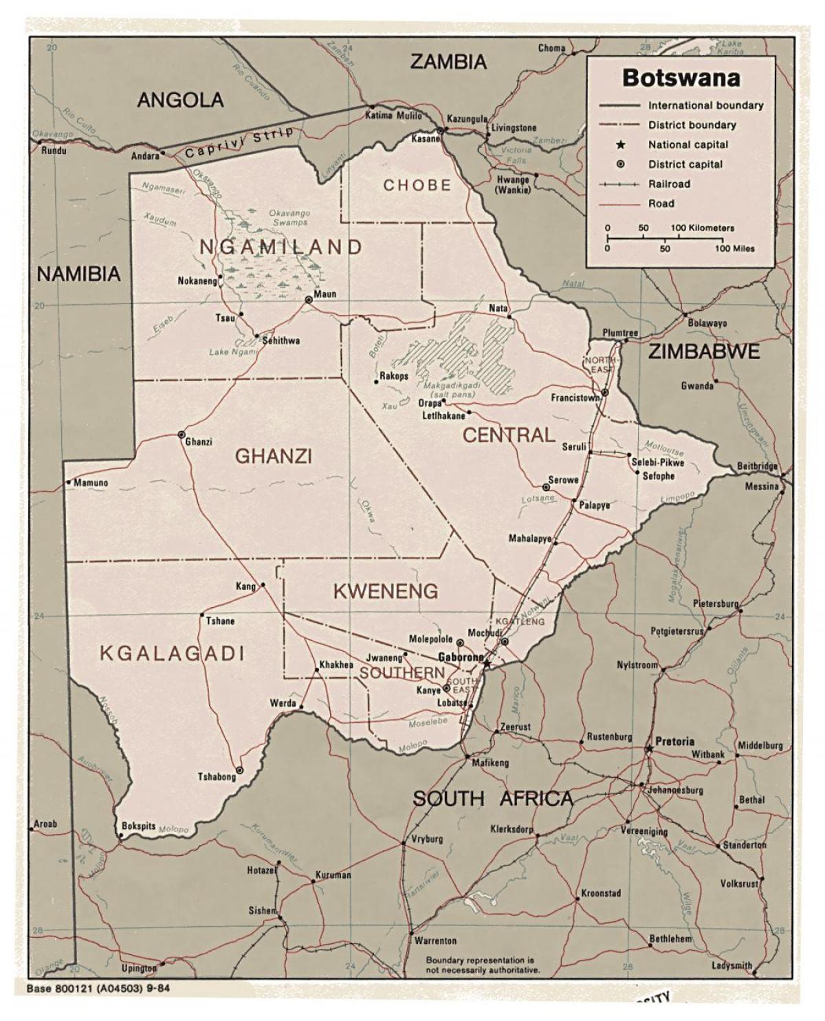 mapa detallado de Botswana
