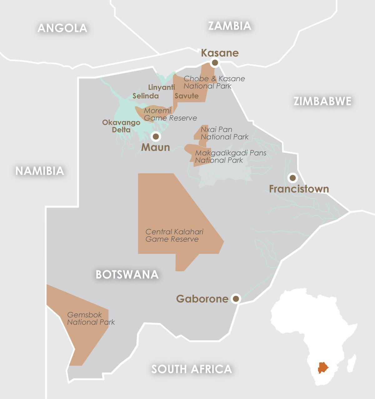 mapa de maun, Botswana